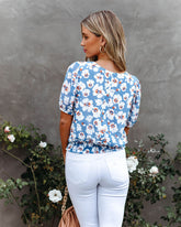 Vidhi gesmokte Bluse mit Blumenmuster - Hellblau